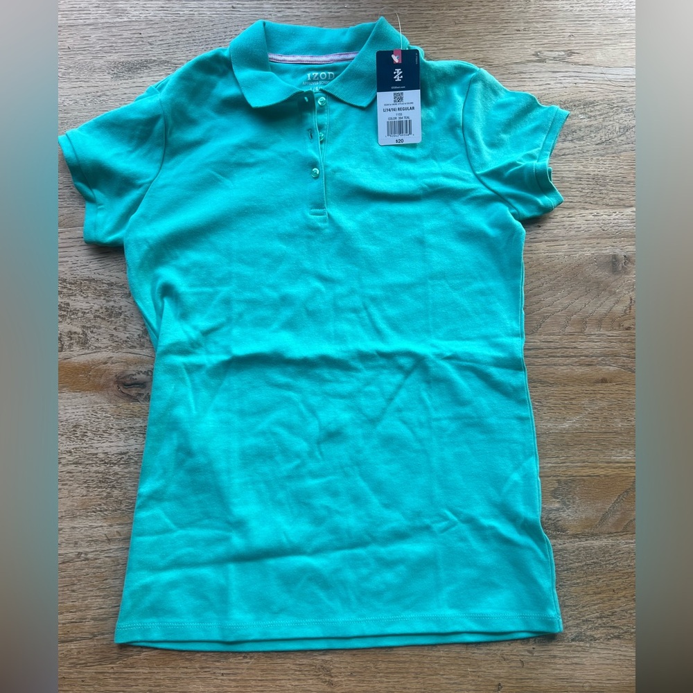 Izod Girls teal polo shirt, large 14/16
